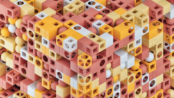 幾何学的形状から立方体へのアイソメトリックビュー オレンジ 白の色 アブストラクト三次元組成 背景や壁紙のデザインのテンプレート 3Dレンダリング — ストック写真
