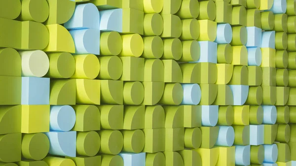 Ściana Trójwymiarowych Form Geometrycznych Styl Bauhausa Zielone Niebiesko Białe Kolory — Zdjęcie stockowe