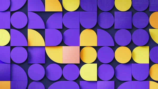 バウハウススタイルの3D形状 バイオレット ピンクと黄色 抽象的な三次元パターン 背景や壁紙のデザインのテンプレート 3Dレンダリング — ストック写真