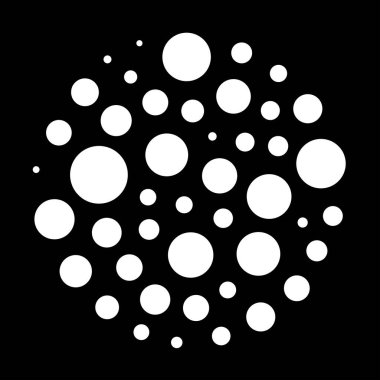 Gobo maskesi. Birçok beyaz daire siyah üzerine farklı boyutlarda. Işık ışınları oluşturur. Photoshop veya 3 boyutlu ışık için soyut geometrik şekiller. Vektör şablonu