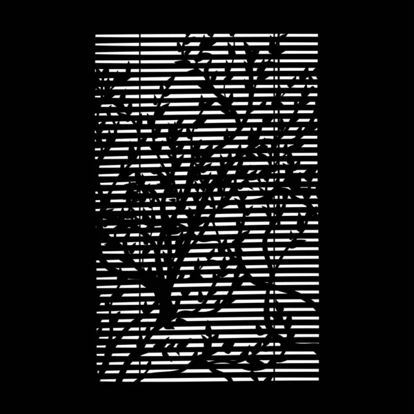 Silhouette Fenêtre Stores Branches Sur Fond Noir Masque Gobo Pour — Image vectorielle