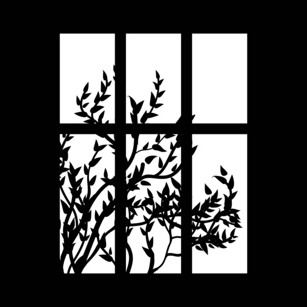 Silhouette Fenêtre Brunch Buissons Sur Blanc Masque Gobo Formes Formant — Image vectorielle