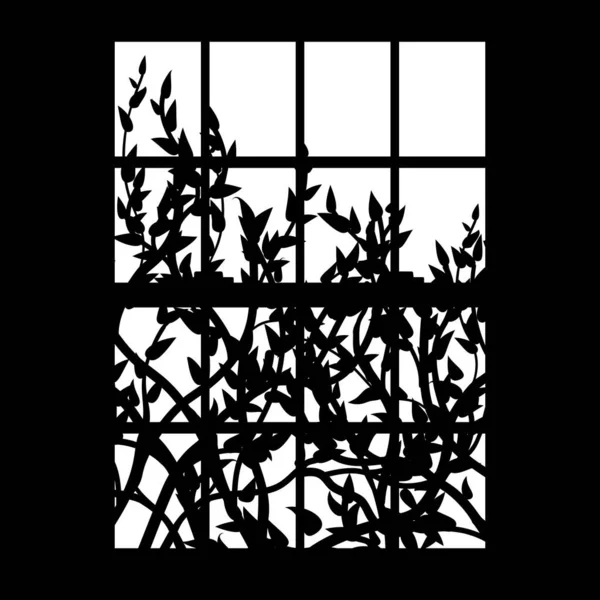Σιλουέτα Παράθυρα Και Κλαδιά Δέντρων Μάσκα Γκόμπο Σχήματα Που Σχηματίζουν — Διανυσματικό Αρχείο