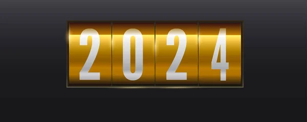 Feliz Año Nuevo 2024 Cuenta Atrás Mecánica Sobre Fondo Negro — Archivo Imágenes Vectoriales