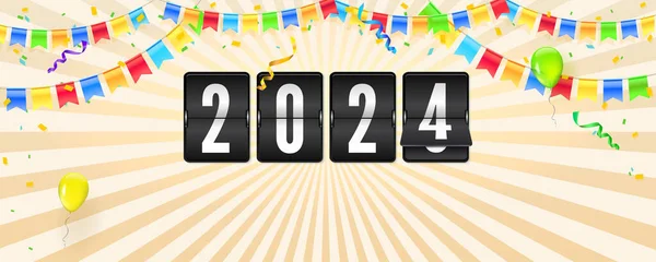Feliz Año Nuevo 2024 Banner Con Horario Volteo Fondo Vintage — Archivo Imágenes Vectoriales