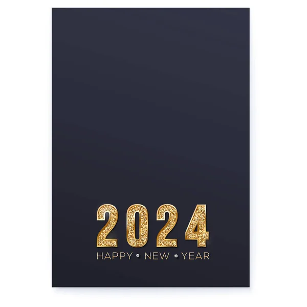 2024年の新年 清潔な黒の背景に輝く数字と黄金のテキスト幸せな新年 グリーティングバナー用ベクトルテンプレート — ストックベクタ