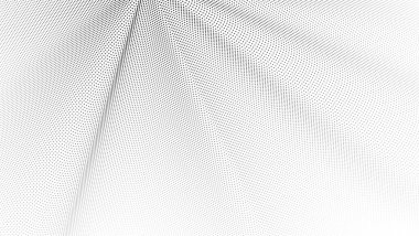 Dalgalı yarım ton deseni. Işınlar ortadan kaybolmanın etkilerini gösterir. Soyut modern model. Beyaz arka planda siyah noktalar. Vektör şablonu