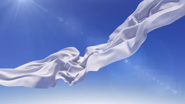 Белая Ткань Фоне Неба Естественное Воздействие Бликов Солнца Слой — стоковое фото
