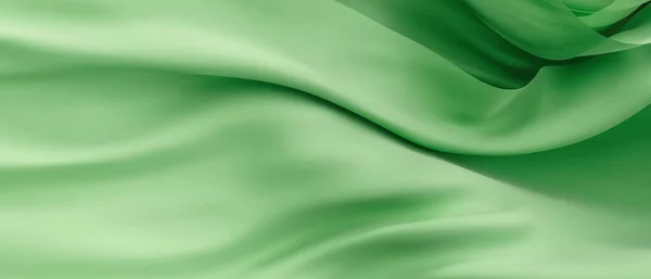 在起伏的褶皱中看到绿色的窗帘瀑布 织物在微风中荡漾 摘要背景 3D渲染 — 图库照片#