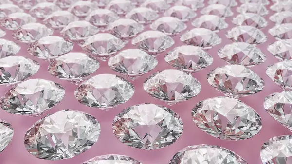粉色背景的宝石摘要模式 宝石排列在网格中 有光泽钻石的背景摘要 3D渲染 — 图库照片