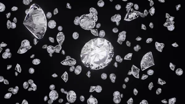 배경에 떨어지는 모드에서 사용하기위한 추상적인 반짝이는 다이아몬드 렌더링 — 스톡 사진