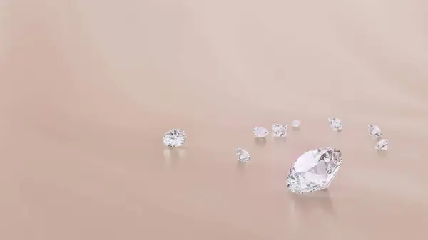 クリーム色の背景にいくつかの宝石 ディープ フォーカス 光沢のあるダイヤモンドの抽象的な背景 3Dレンダリング — ストック写真