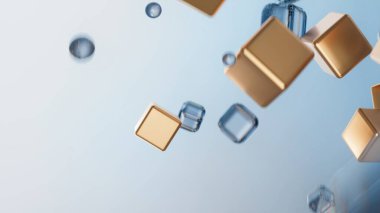 Dinamik kompozisyon. Teknoloji tarzı. Bokeh, hareket bulanıklığı etkisi. Bulanık arkaplan. Altın küplere odaklan..