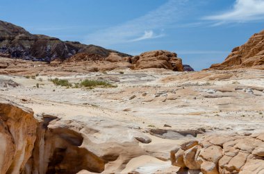 rocky mountains in the desert and blue sky with clouds in Egypt