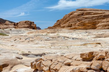rocky mountains in the desert and blue sky with clouds in Egypt