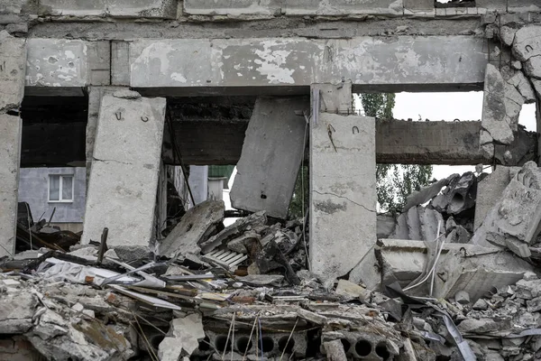 Зруйновані Спалені Будинки Місті Під Час Війни Україні — стокове фото