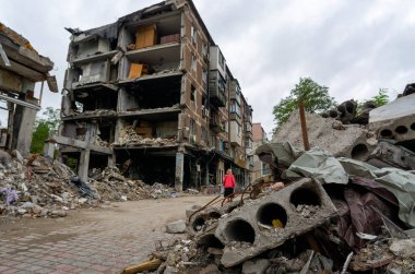destroyed and burned houses in the city Russia Ukraine war