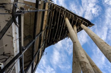 destroyed and burned houses in the city Russia Ukraine war