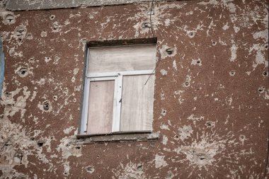 destroyed and burned houses in the city Russia Ukraine war