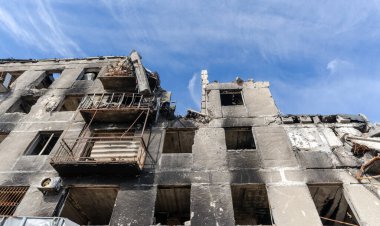 destroyed and burned houses in the city Russia Ukraine war