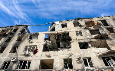 destroyed and burned houses in the city Russia Ukraine war