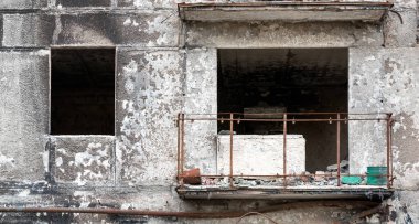 destroyed and burned houses in the city Russia Ukraine war