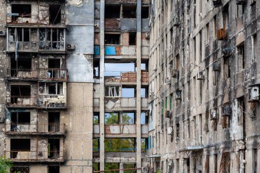 destroyed and burned houses in the city Russia Ukraine war