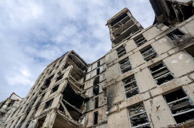 destroyed and burned houses in the city Russia Ukraine war