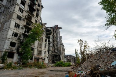 destroyed and burned houses in the city Russia Ukraine war