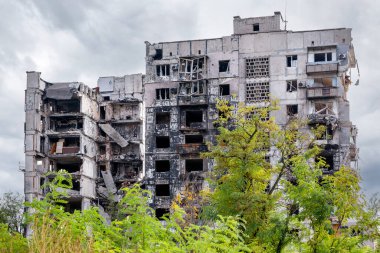 destroyed and burned houses in the city Russia Ukraine war