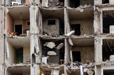destroyed and burned houses in the city Russia Ukraine war