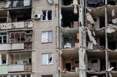 destroyed and burned houses in the city Russia Ukraine war