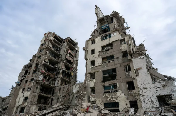 destroyed and burned houses in the city Russia Ukraine war