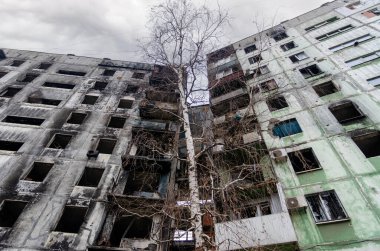 Ukrayna 'daki savaş sırasında şehirdeki evleri yakıp yıktılar.