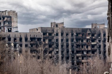 Ukrayna 'daki savaş sırasında şehirdeki evleri yakıp yıktılar.