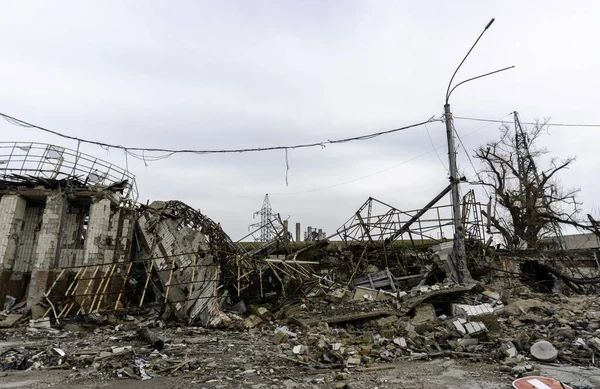 Destroyed Buildings Workshop Azovstal Plant Mariupol War Ukraine Russia — Stockfoto