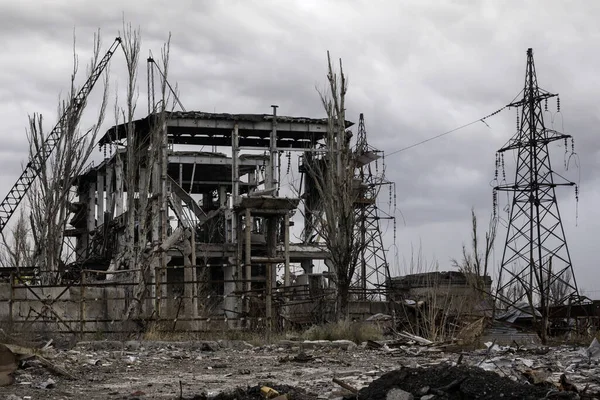 Destruido Edificios Del Taller Planta Azovstal Guerra Mariupol Ucrania Con — Foto de Stock