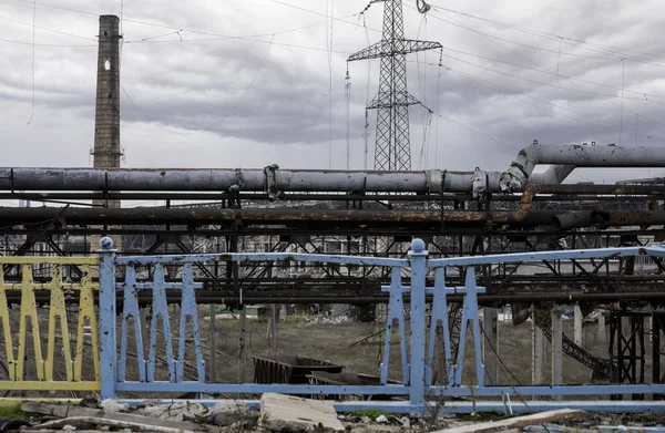 Destroyed Buildings Workshop Azovstal Plant Mariupol War Ukraine Russia — Stockfoto
