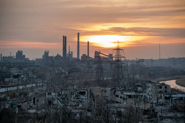 Destroyed Buildings Workshop Azovstal Plant Mariupol War Ukraine Russia — Foto de Stock
