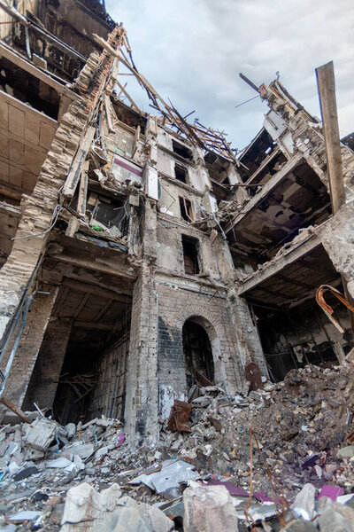 destroyed and burned houses in the city Russia Ukraine war