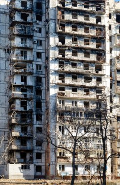 Ukrayna 'daki savaş sırasında şehirdeki evleri yakıp yıktılar.