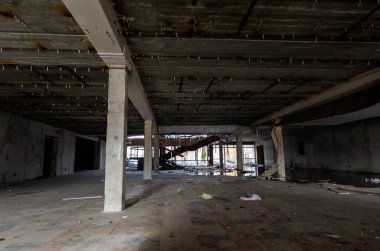 inside a destroyed and burnt house war in Ukraine with Russia