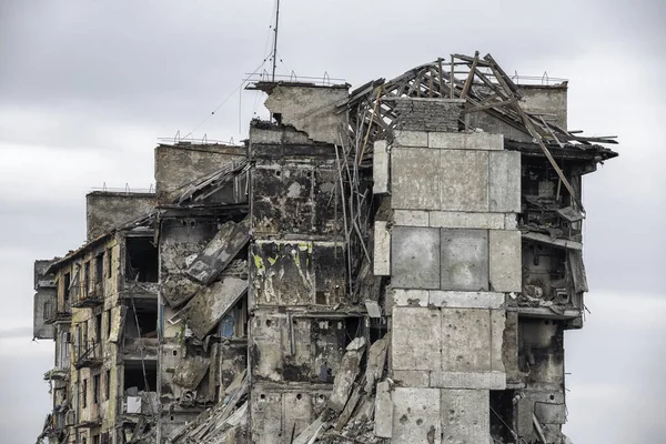 Destroyed Burned Houses City War Ukraine — Foto Stock