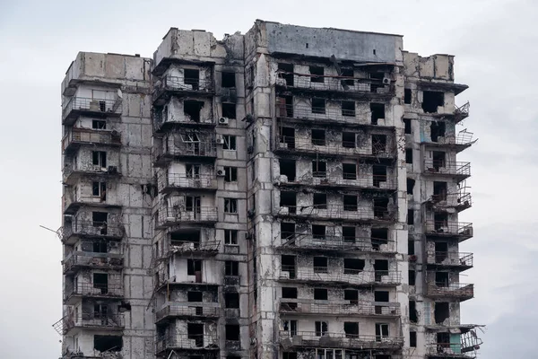 Distrutto Bruciato Case Città Durante Guerra Ucraina — Foto Stock