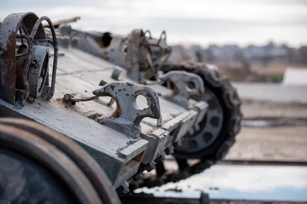 Beschadigde Militaire Tank Tijdens Straatoorlog Oekraïne Met Rusland — Stockfoto