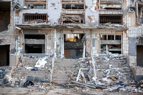 Distrutto Bruciato Case Città Durante Guerra Ucraina — Foto Stock