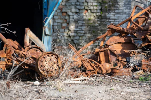 Damaged Looted Cars City Ukraine War Russia — стокове фото