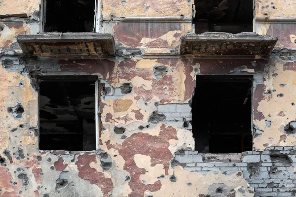 Destroyed Burned Houses City War Ukraine — Fotografia de Stock