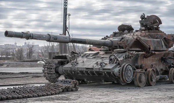 Char Militaire Endommagé Sur Guerre Rue Ville Ukraine Avec Russie — Photo