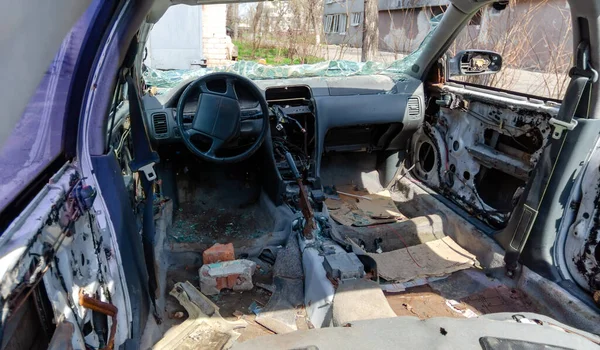 Поврежденные Разграбленные Автомобили Городе Украине Время Войны Россией — стоковое фото